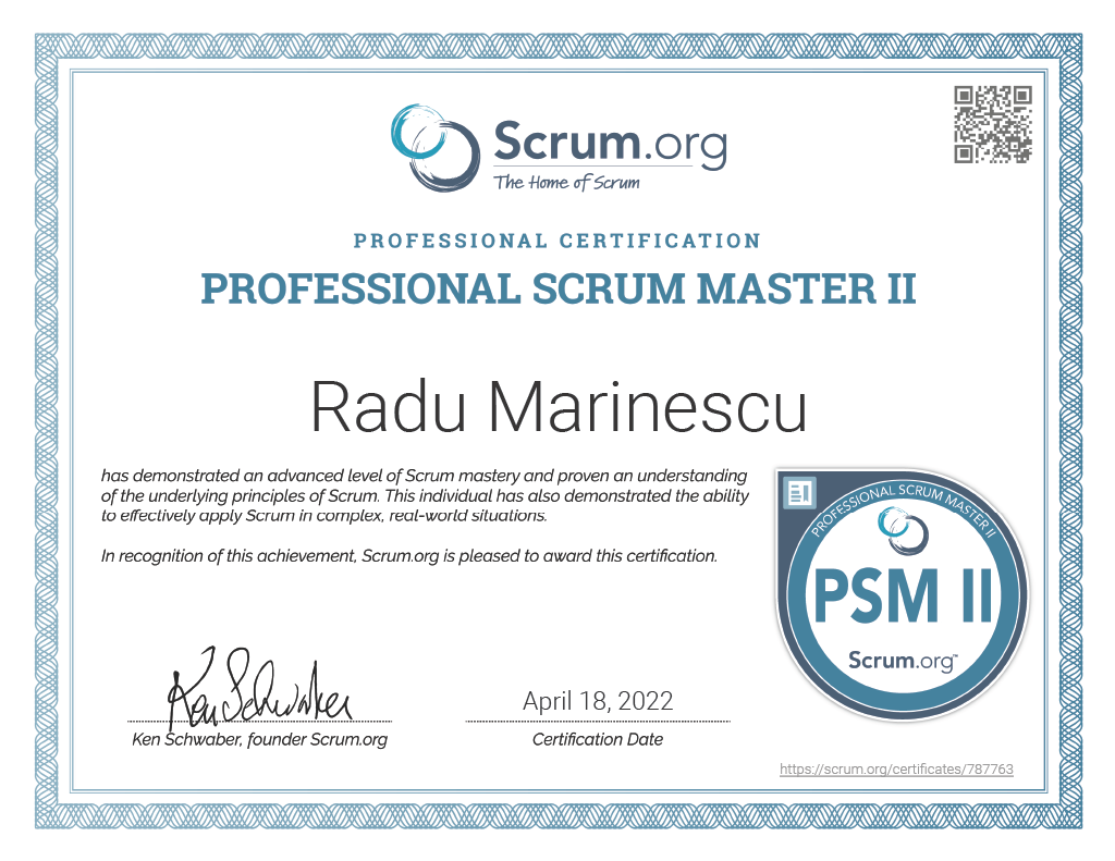 Professional Scrum Master 2 Certification PSM II
